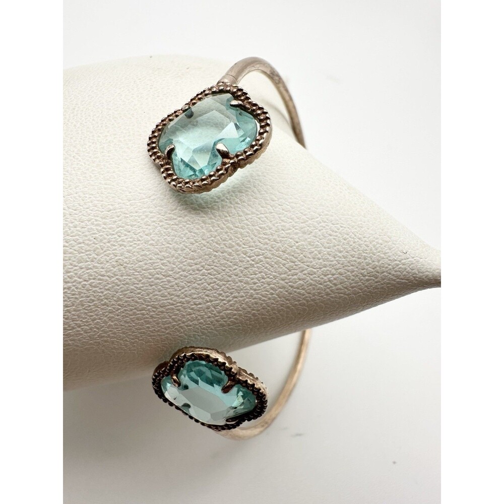 Dyadema Italy Gold Over Sterling Silver Blue Stone Cuff Bracelet Clover 7.5”